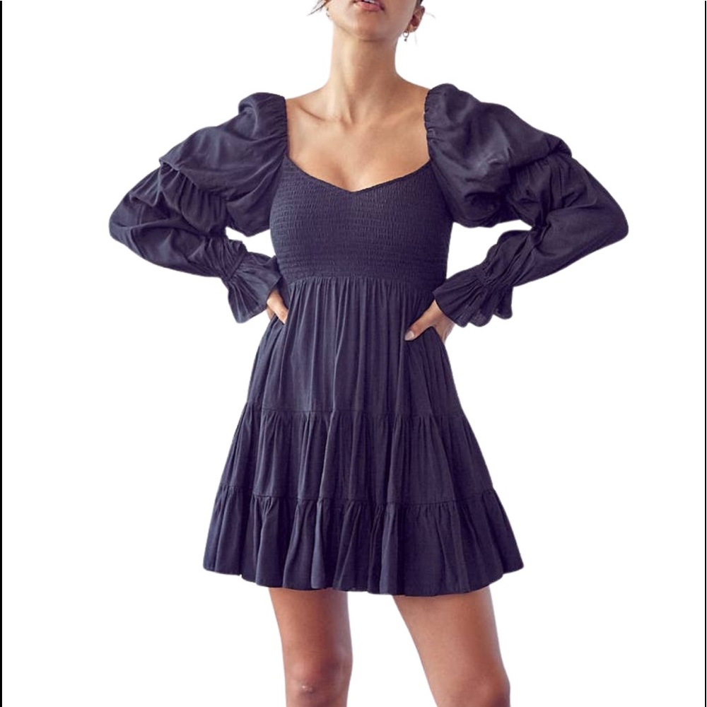 Black Tiered Romper Dress